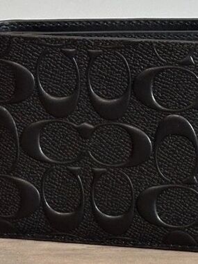 New Mens Coach Black Signature Embossed Wallet